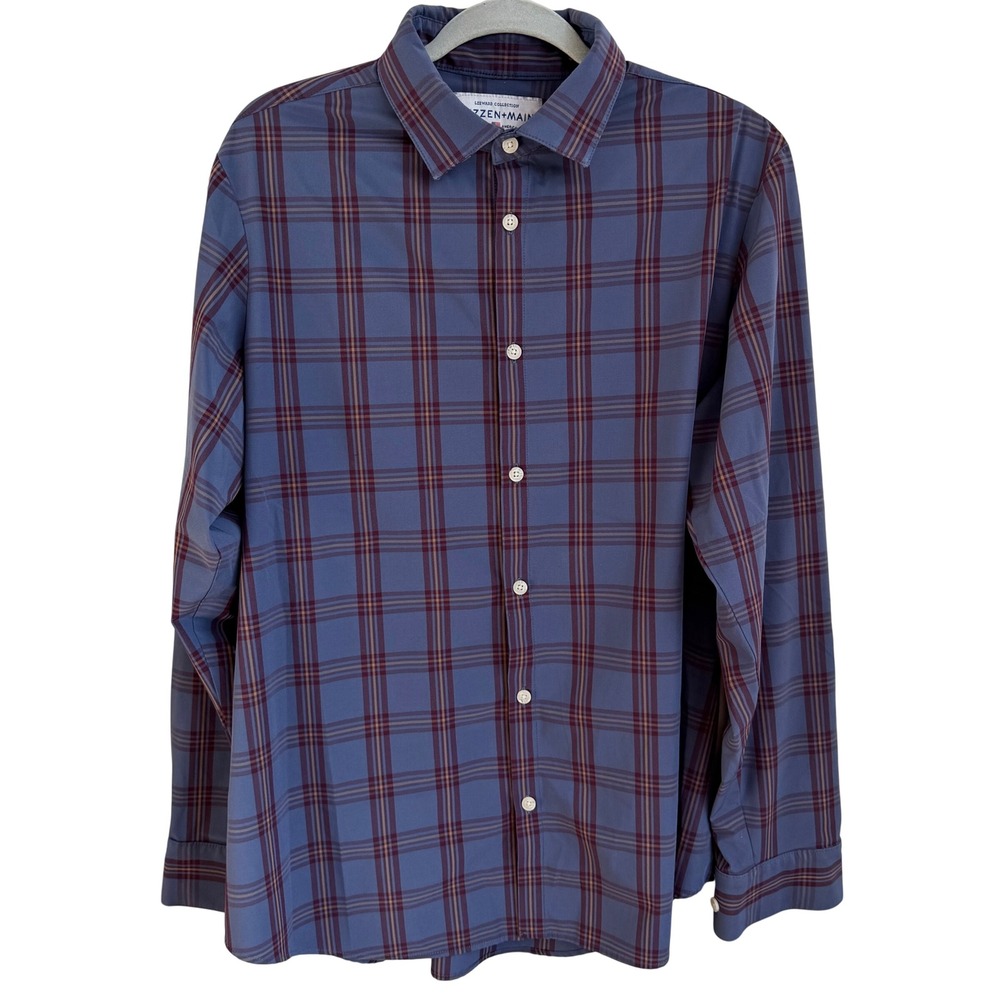 Mizzen+Main Leeward Button Down Shirt Mens Large Blue Plaid Performance Preppy